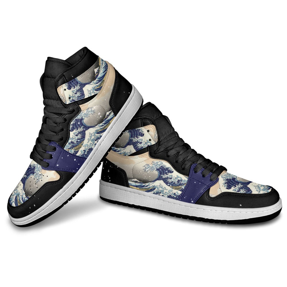 Kanagawa Great Wave J1s Sneakers Anime Custom - Image 3