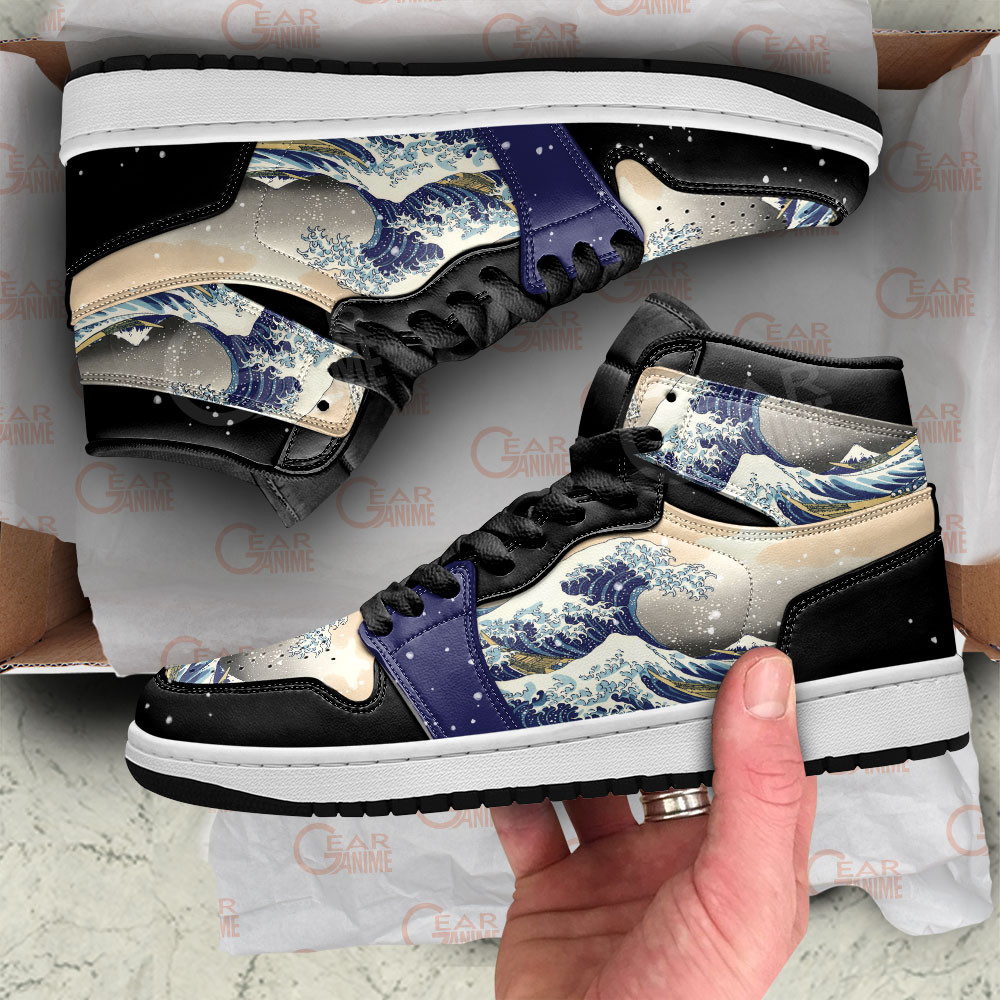 Kanagawa Great Wave J1s Sneakers Anime Custom - Image 4