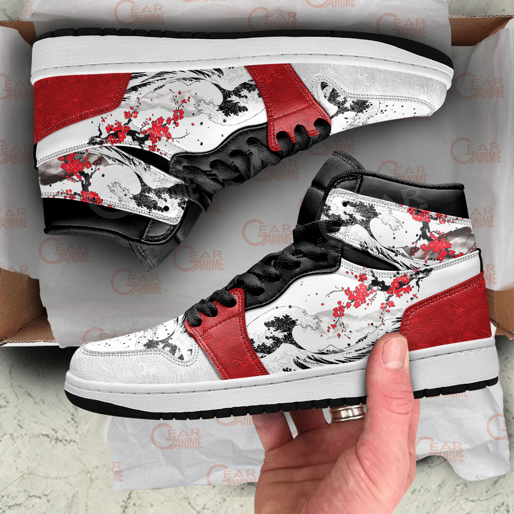 Sakura Mixed Kanagawa Great Wave J1s Sneakers Anime Custom - Image 2