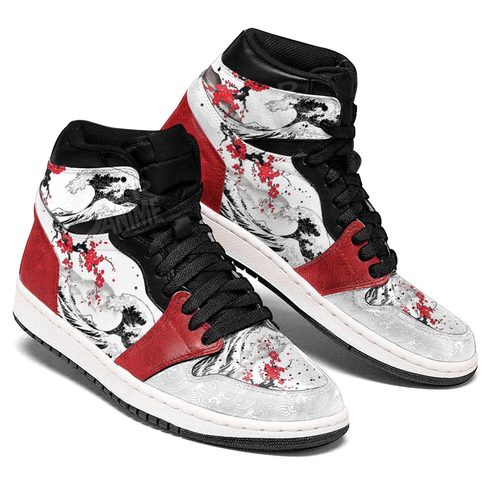 Sakura Mixed Kanagawa Great Wave J1s Sneakers Anime Custom - Image 3