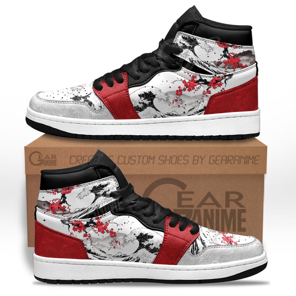 Sakura Mixed Kanagawa Great Wave J1s Sneakers Anime Custom