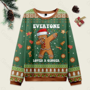 Gingerbread Dabbing Dance Christmas Green Ugly Christmas Fuzzy Fleece Sweatshirt