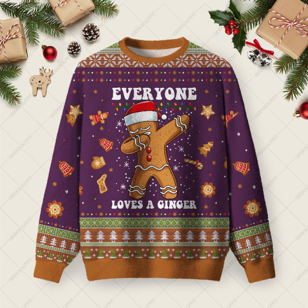 Gingerbread Dabbing Dance Christmas Purple Ugly Christmas Fuzzy Fleece Sweatshirt