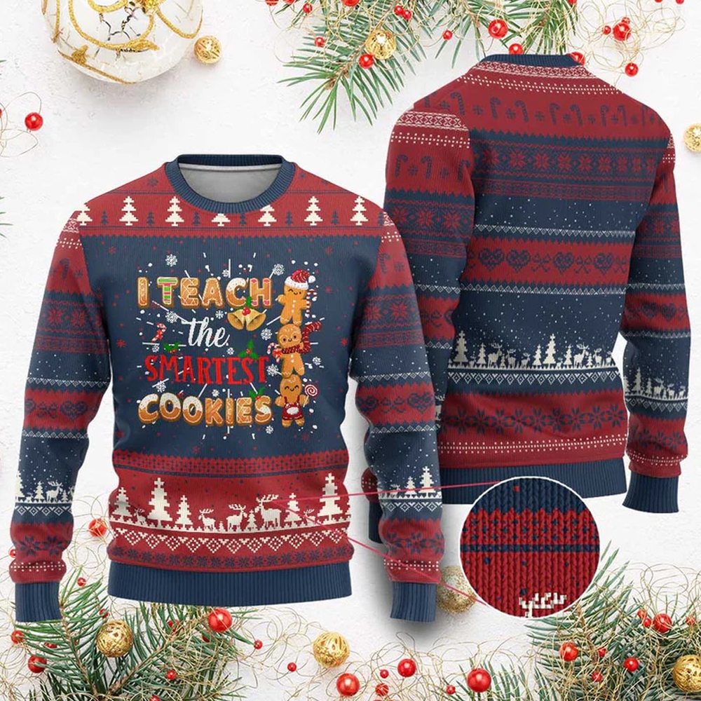 Gingerbread Man I Teach The Smartest Cookies Ugly Christmas Sweater - Grishko.com