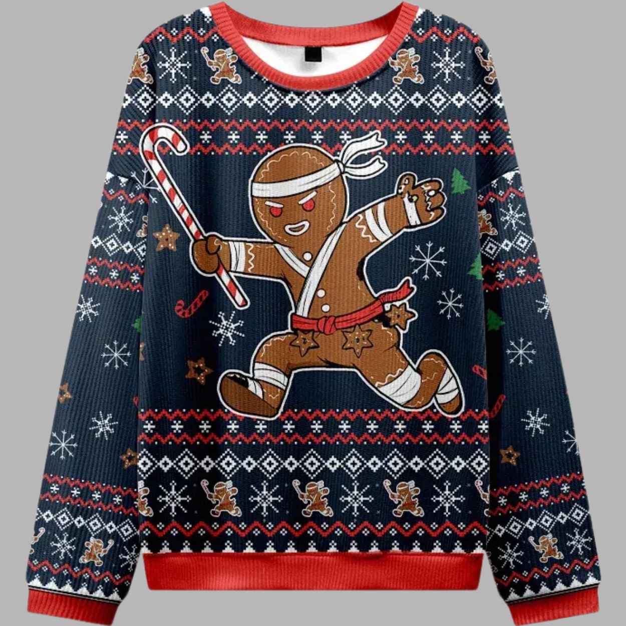Gingerbread Man Japanese Samurai Christmas Ugly Sweater - gullprint.com