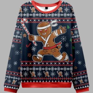 Alternative view of Gingerbread Man Japanese Samurai Christmas Ugly Sweater - gullprint.com