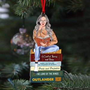 Girl Reading Book -  Custom Book Titles, Personalized Acrylic Ornament bao0811