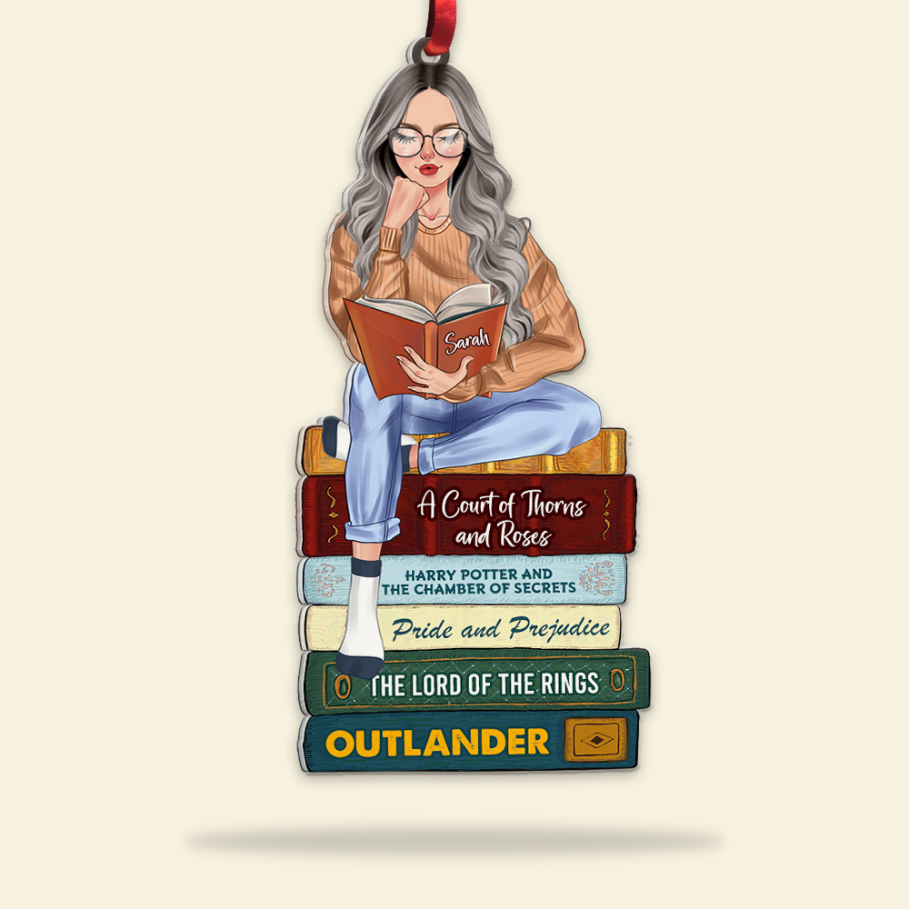 Girl Reading Book - Custom Book Titles, Personalized Acrylic Ornament bao0811 - Image 3