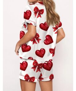 Alternative view of Glitter Heart Valentine Satin Pajama Set For Women