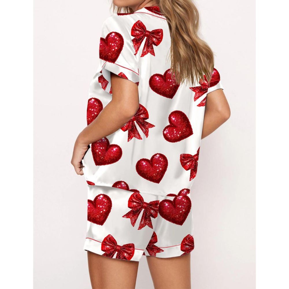 Alternative view of Glitter Heart Valentine Satin Pajama Set For Women