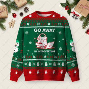 Go Away I'm Introverting Ugly Christmas Fuzzy Fleece Sweatshirt