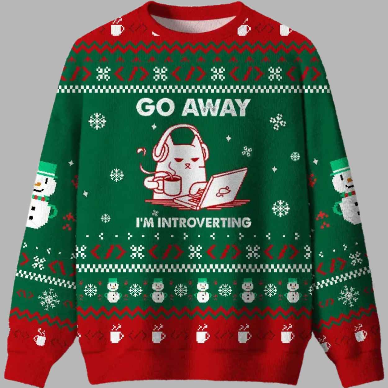 Go Away I'm Introverting Ugly Christmas Sweater - gullprint.com
