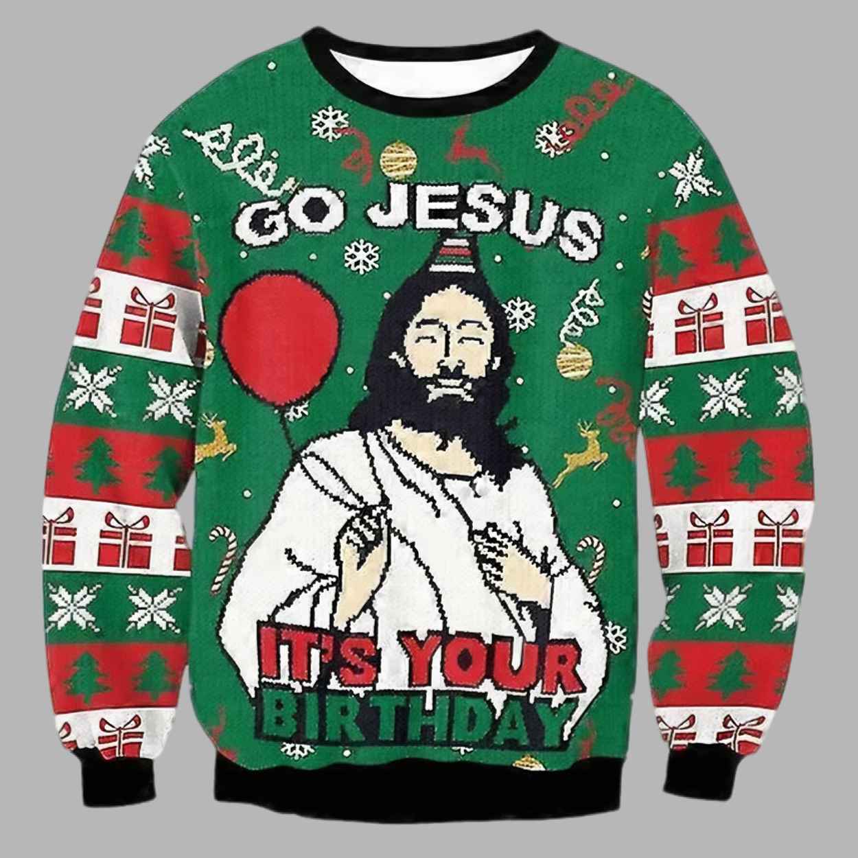 Go Jesus It's Your Birthday Funny Ugly Christmas Sweater - gullprint.com