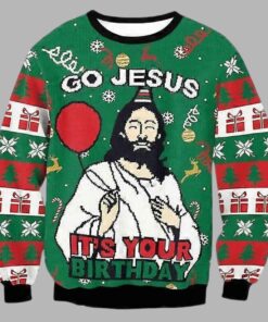 Alternative view of Go Jesus It's Your Birthday Funny Ugly Christmas Sweater