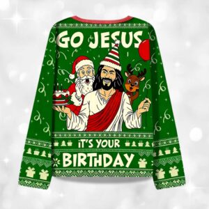 Alternative view of Go Jesus It's Your Birthday Ugly Christmas Sweater