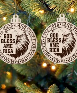 Alternative view of God Bless America 250 Years Ornament | 250th Anniversary United States Wooden Patriotic Ornament | America 1776-2026 Gift