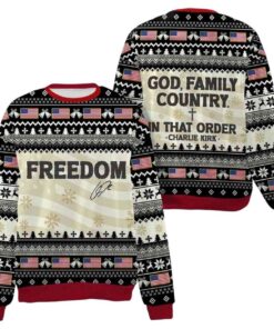Alternative view of God Family Country In That Order Charlie Kirk Ugly Christmas Sweater
