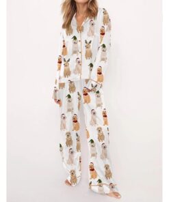 Alternative view of Golden Retriever Christmas Satin Pajama Set For Women