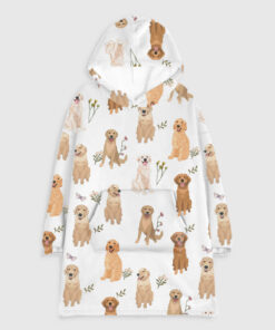 Golden Retriever Cottagecore Flannel Blanket Hoodie
