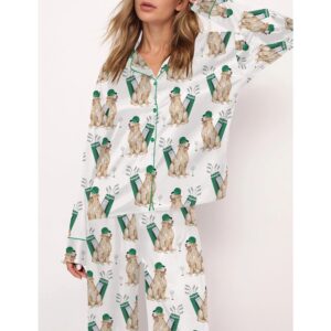 Alternative view of Golden Retriever Golf Satin Pajama Set For Women
