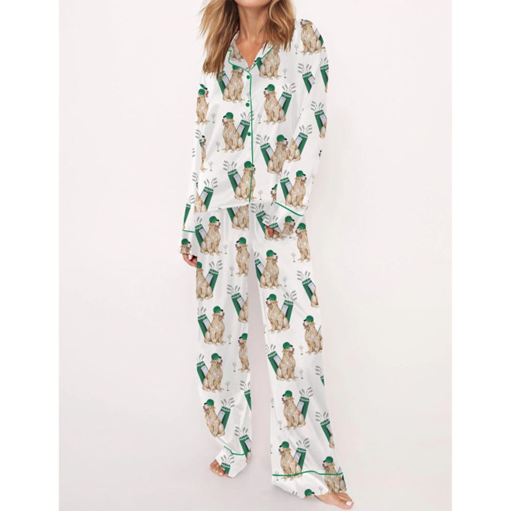 Golden Retriever Golf Satin Pajama Set For Women - Image 3