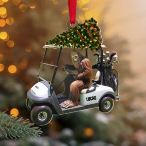 Golf Ornament - Bigfoot Golfer Riding Golf Cart - Personalized Gifts For Golfer