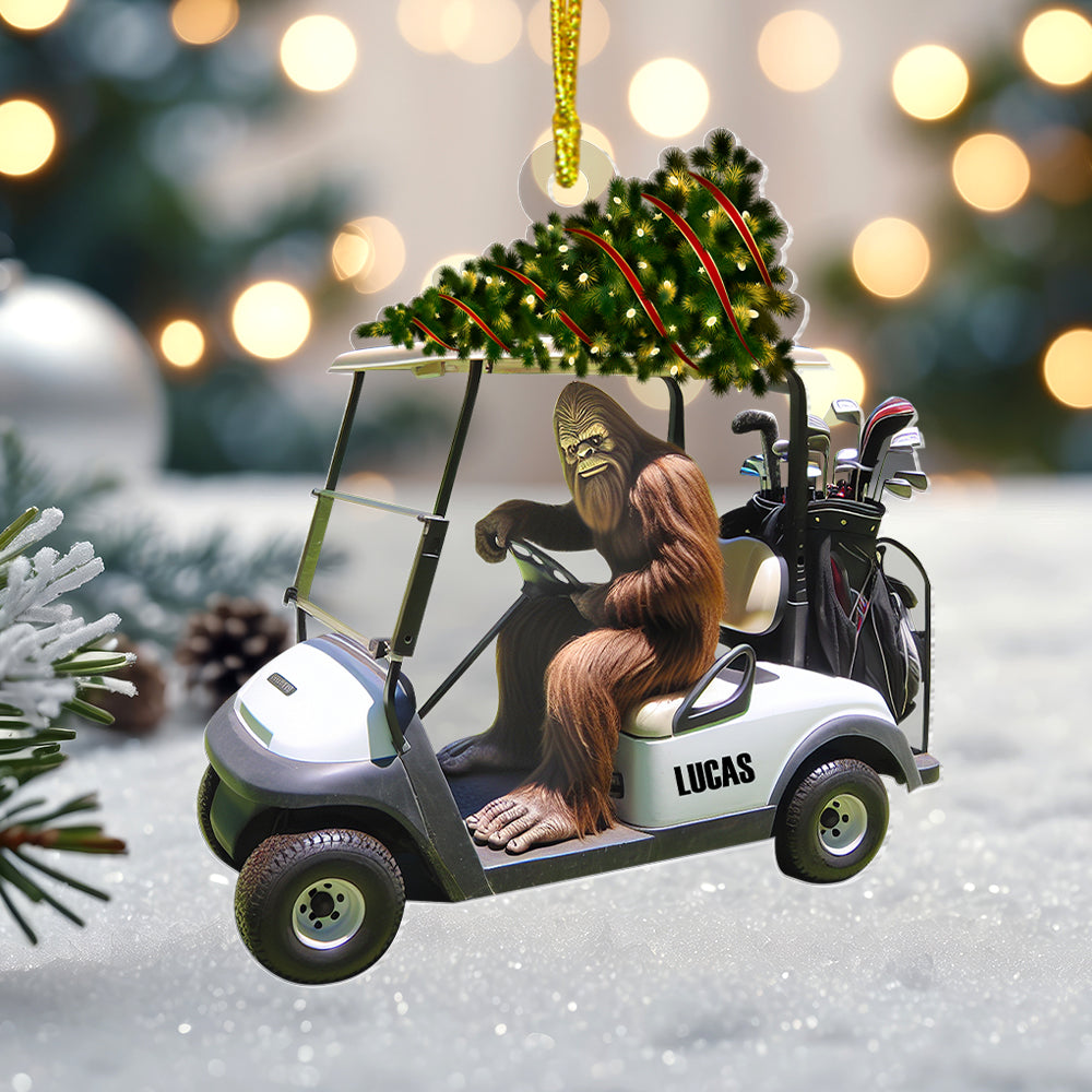 Golf Ornament - Bigfoot Golfer Riding Golf Cart - Personalized Gifts For Golfer - Image 3