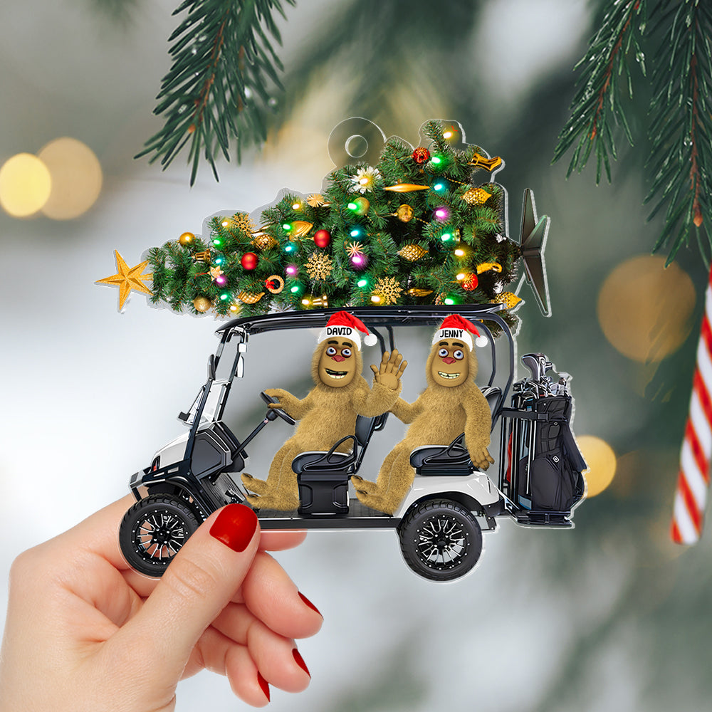 Golf Ornament - Personalized Gifts For Couple With Bigfoots Riding Golf Cart - Image 4