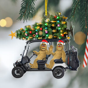 Golf Ornament - Personalized Gifts For Couple With Bigfoots Riding Golf Cart