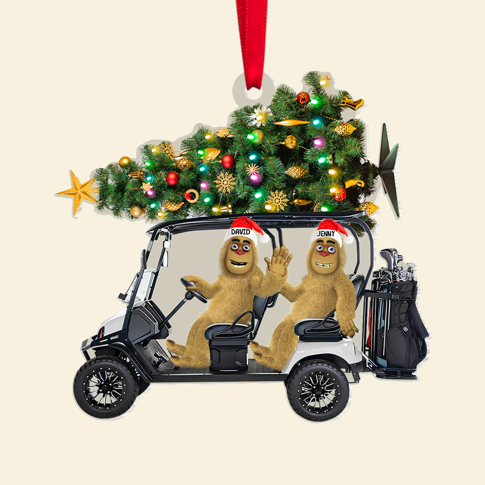 Golf Ornament - Personalized Gifts For Couple With Bigfoots Riding Golf Cart - Image 3