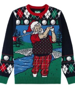Golfing Santa Argyle Ugly Christmas Sweater