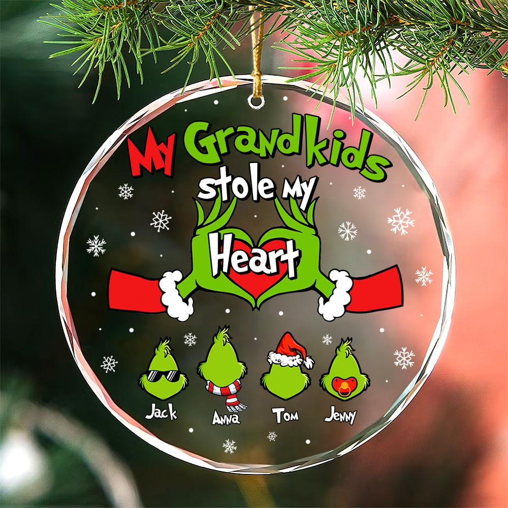 Grandparent Ornament - Hand Heart & Green Monster Kids - Personalized Gifts For Grandma, Grandpa