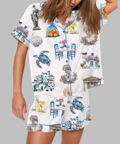 Greece Watercolor Summer Travel Pajama Set