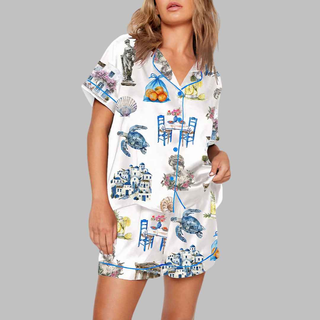 Greece Watercolor Summer Travel Pajama Set - Image 3