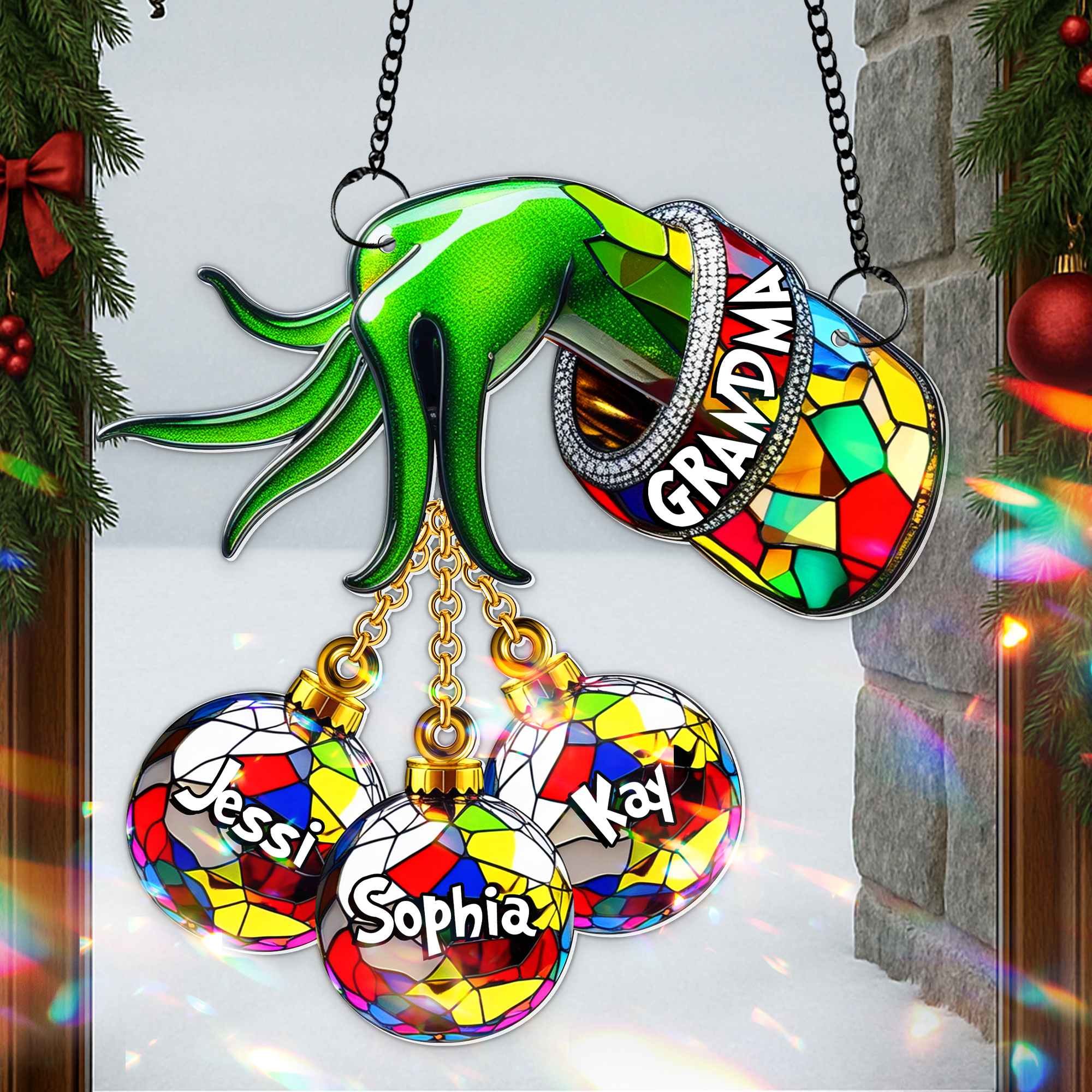 Green Christmas Bauble Suncatcher - Personalized Gifts For Grandma 08TGLU140825 - Image 4