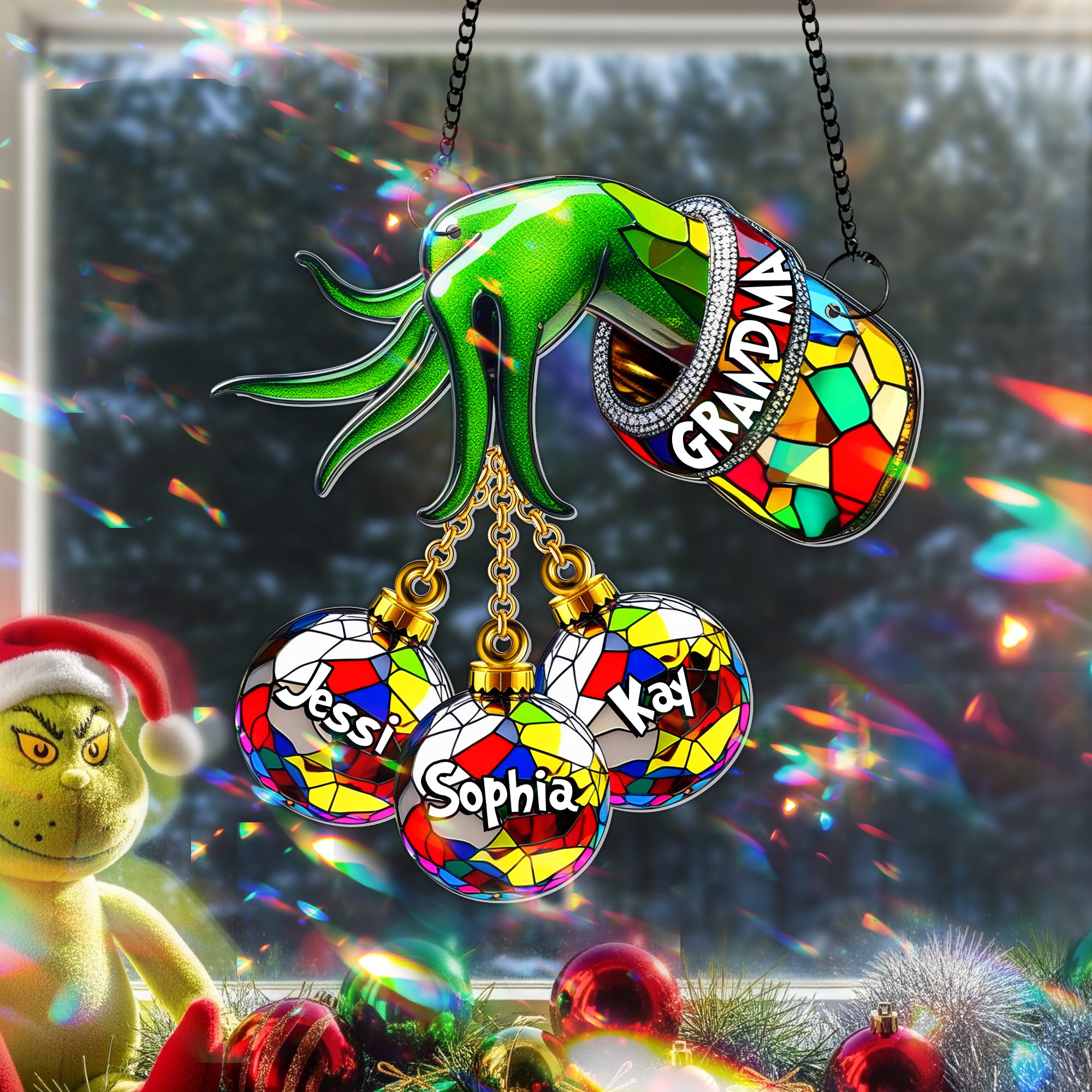 Green Christmas Bauble Suncatcher - Personalized Gifts For Grandma 08TGLU140825 - Image 3