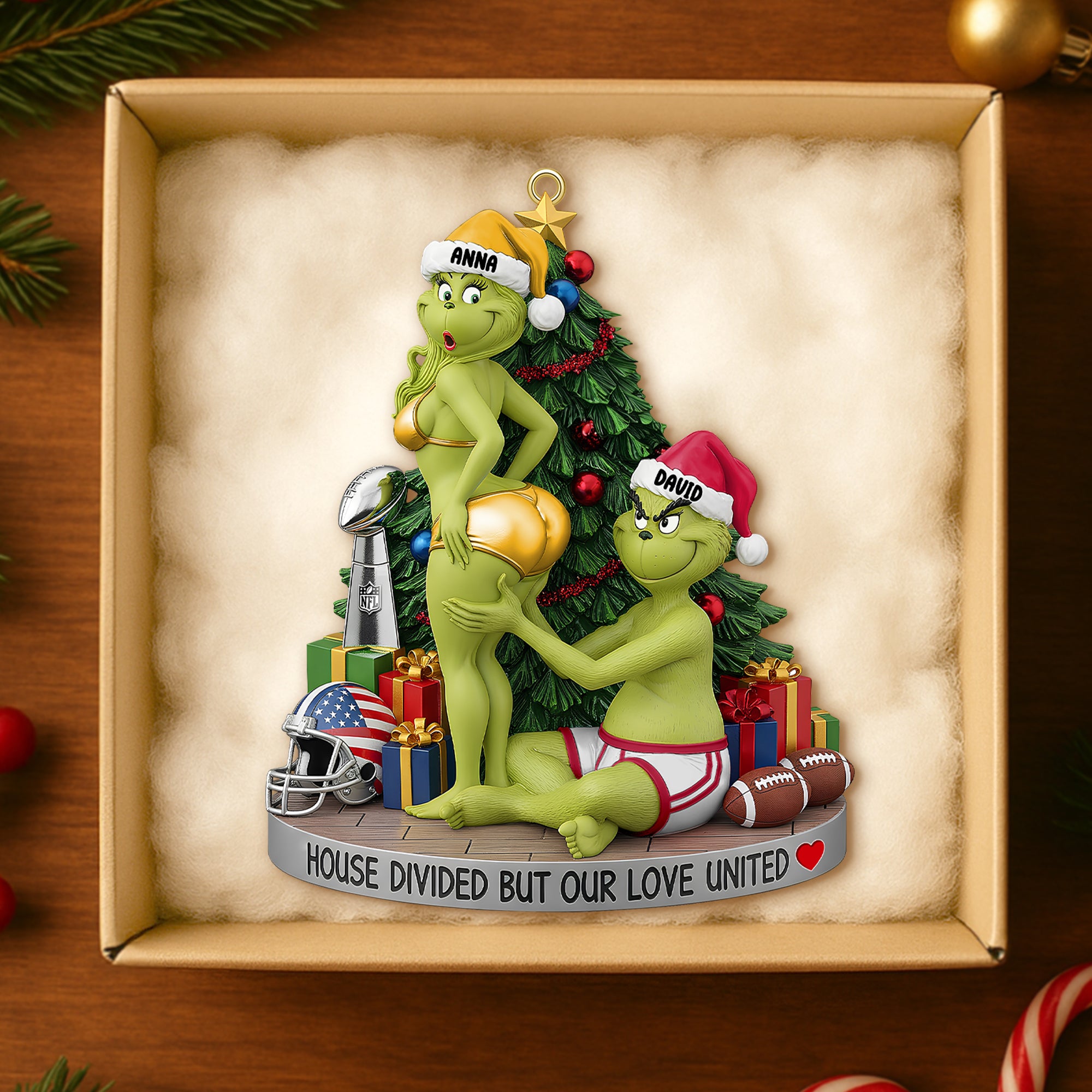 Green Monster Couple - House Divided Ornament - Personalized Christmas Gifts - Image 3