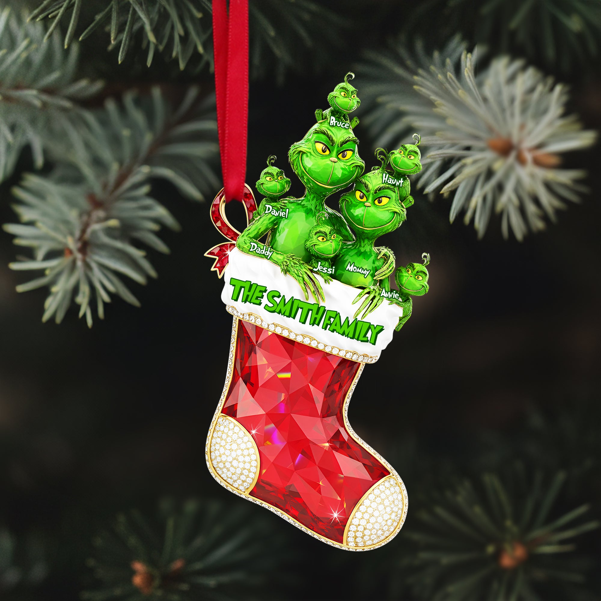 Green Monster Family Tree Ornament - Personalized Gifts For Family 01OHLU260925 - Image 3