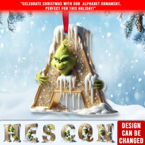 Alternative view of Green Monster Ornament - Custom Alphabet Letter Gifts