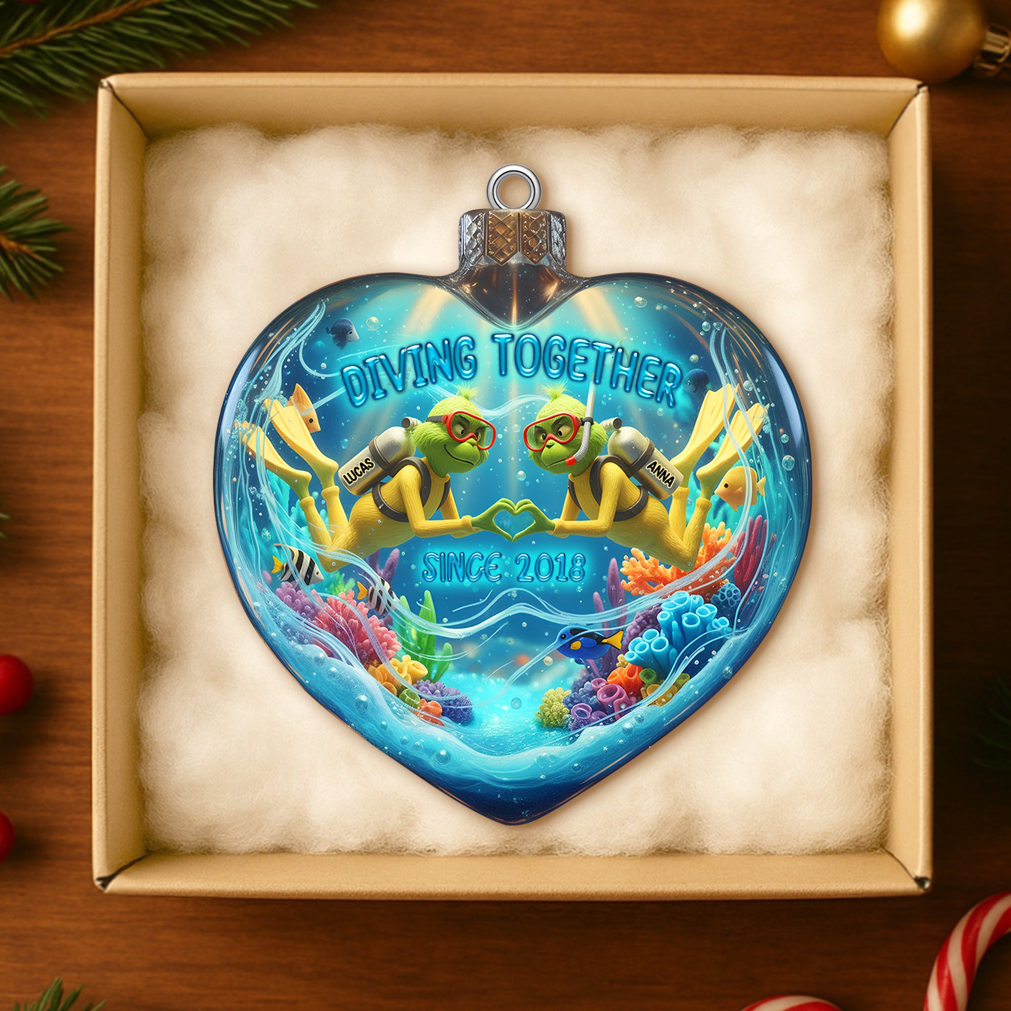 Green Scuba Diving Couple Ornament - Personalized Gifts For Scuba Diving Couple 01qhtn260925 - Image 4