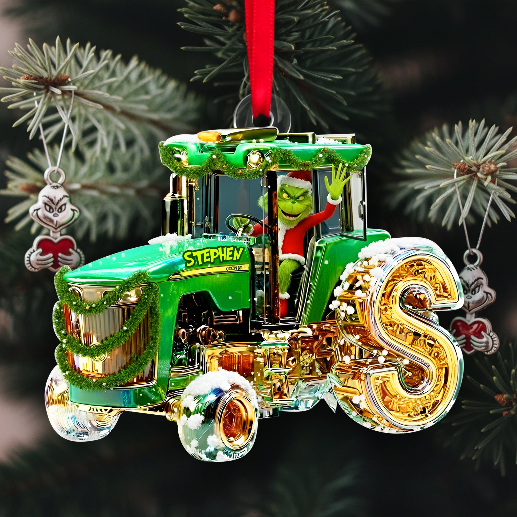 Green Tractor Initials Ornament - Personalized Christmas Gifts For Tractor Lovers 01TGLU110925