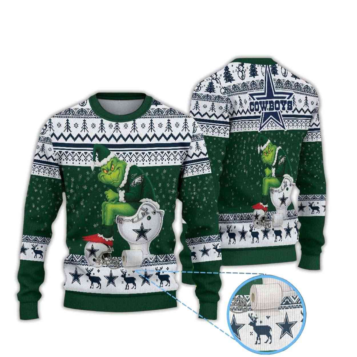 Grnch Eagles vs Cowboys Ugly Christmas Sweater