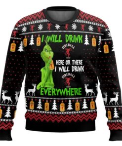 Grnch I Will Drink Fireball Everywhere Ugly Christmas Sweater