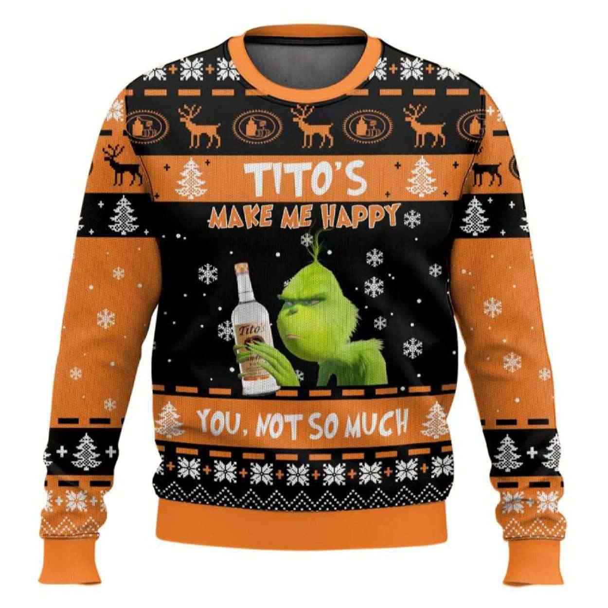 Grnch Tito's Make Me Happy Ugly Christmas Sweater