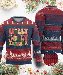 Groovy Holly Jolly Teacher Ugly Christmas Sweater 