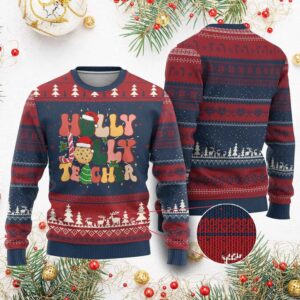 Groovy Holly Jolly Teacher Ugly Christmas Sweater - Grishko.com