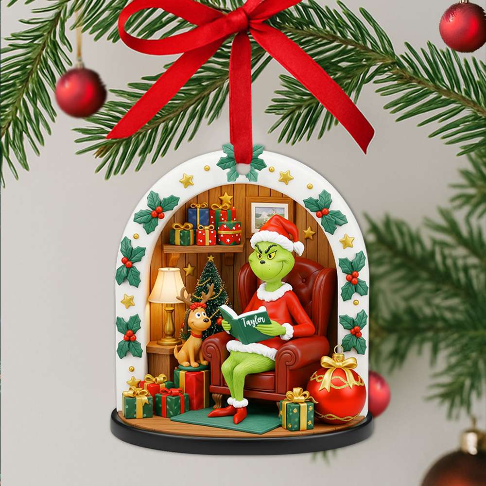 Grumpy Green Reader Ornament - Personalized Christmas Gifts For Book Lovers 04PGLU120825 - Image 3