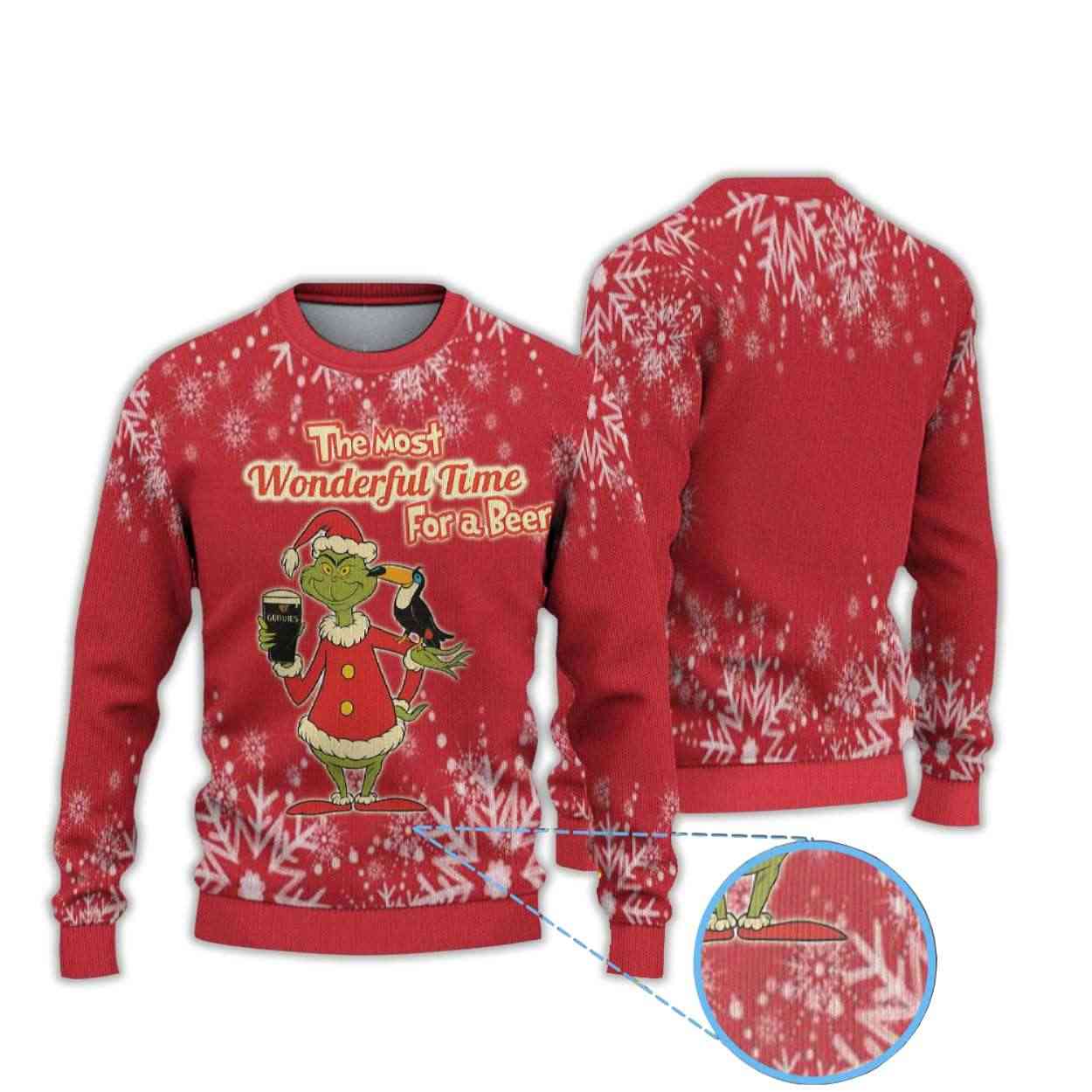 Guinness Grnch The Most Wonderful Time For A Beer Ugly Christmas Sweater