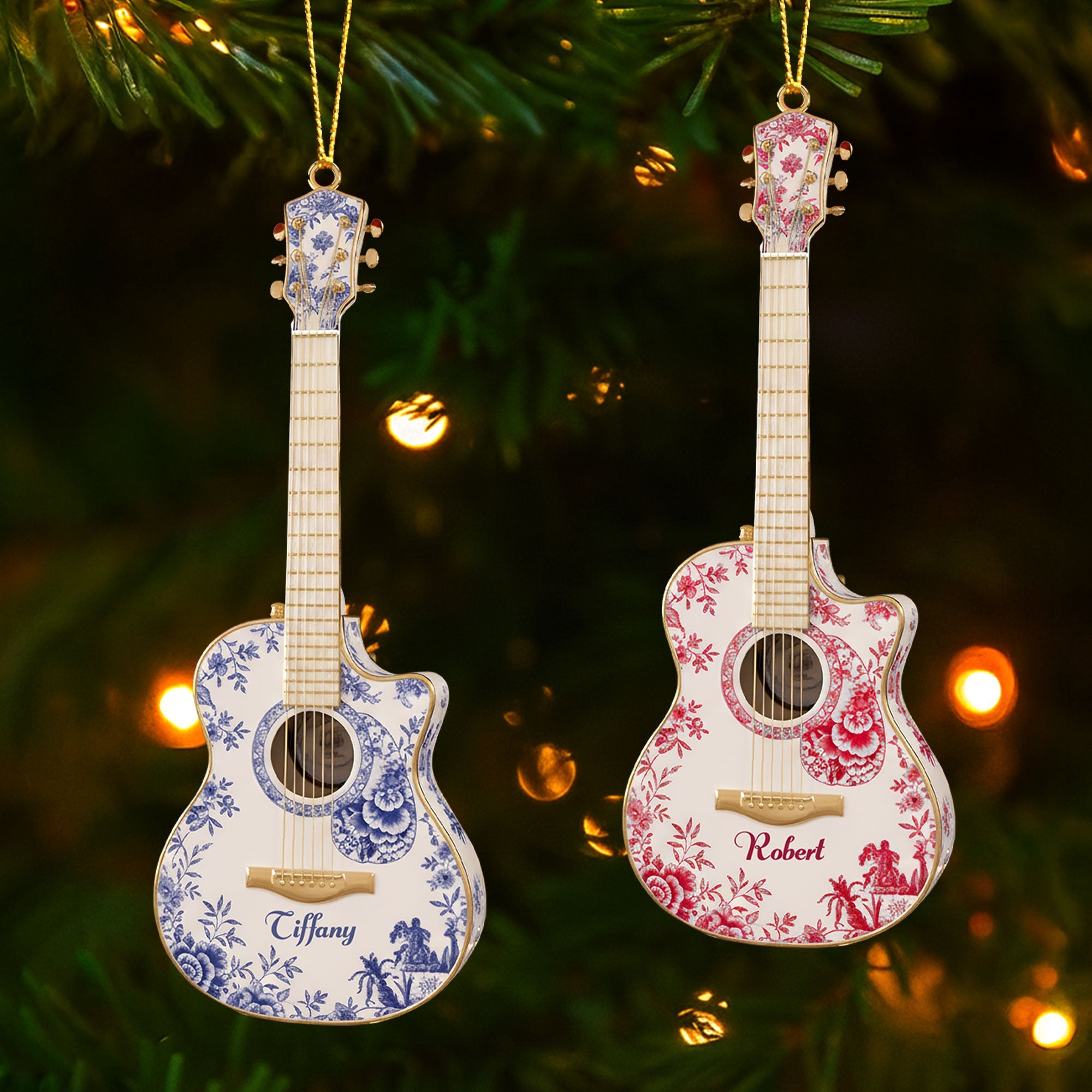 Guitar Toile de Jouy Ornament - Personalized Gifts For Guitar Lovers 04pgti260925
