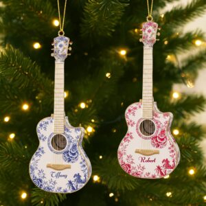 Alternative view of Guitar Toile de Jouy Ornament - Personalized Gifts For Guitar Lovers 04pgti260925
